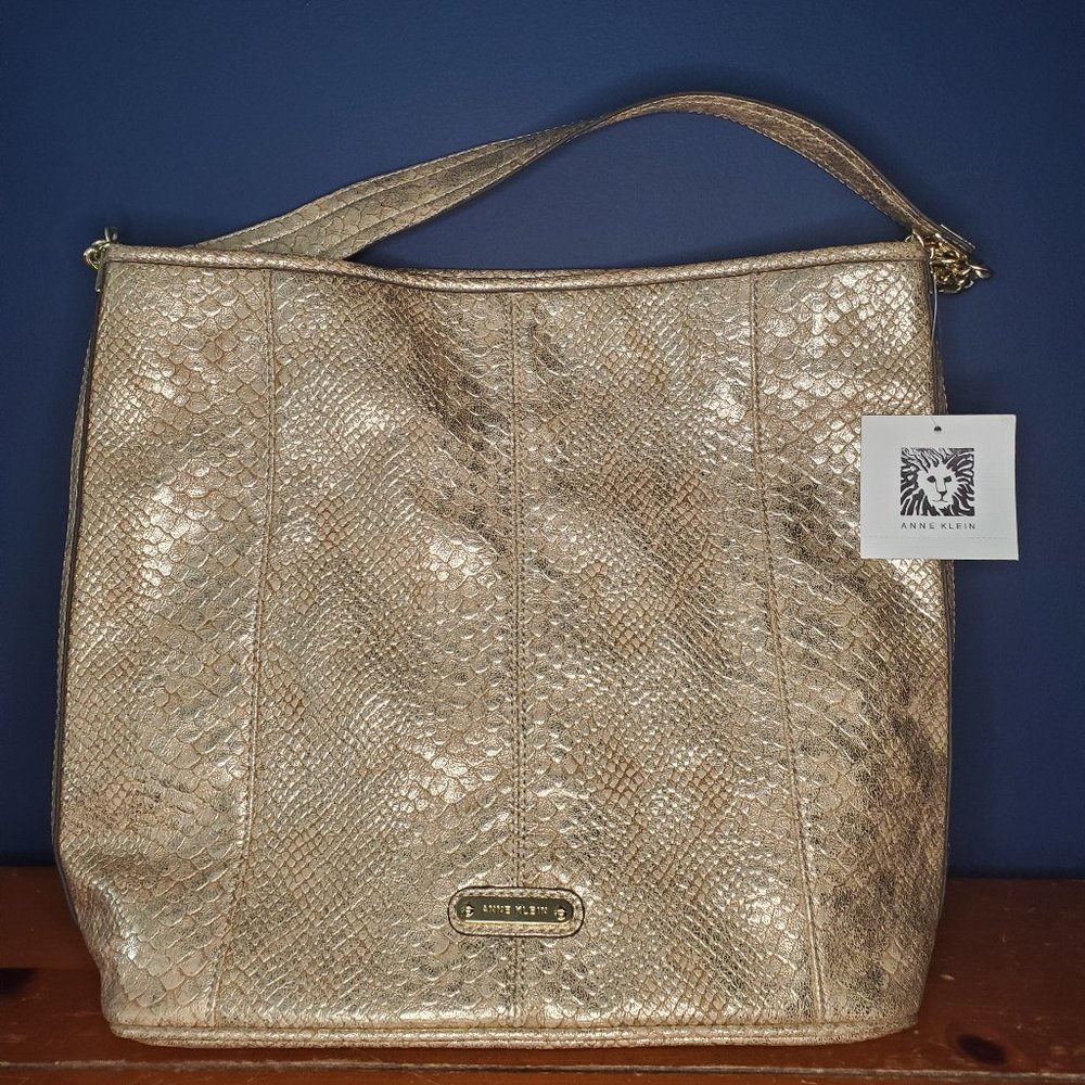 Brand New w/ Tags Anne Klein Gold/Silver Faux Snake Skin Purse